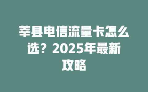 莘县电信流量卡怎么选？2025年最新攻略