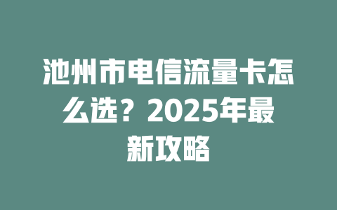 池州市电信流量卡怎么选？2025年最新攻略