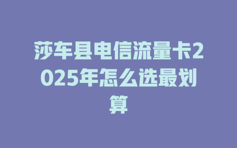 莎车县电信流量卡2025年怎么选最划算