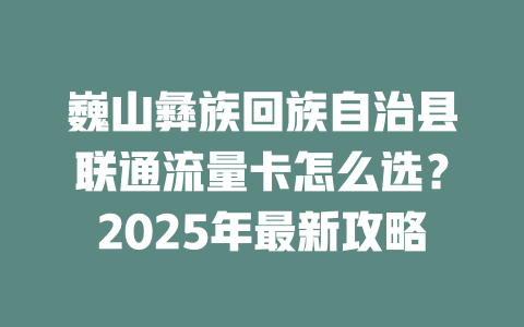 巍山彝族回族自治县联通流量卡怎么选？2025年最新攻略