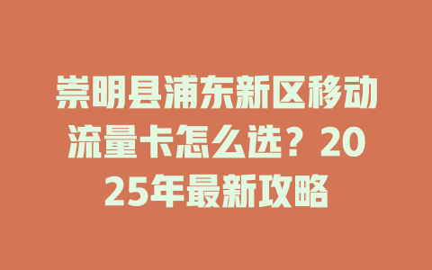 崇明县浦东新区移动流量卡怎么选？2025年最新攻略