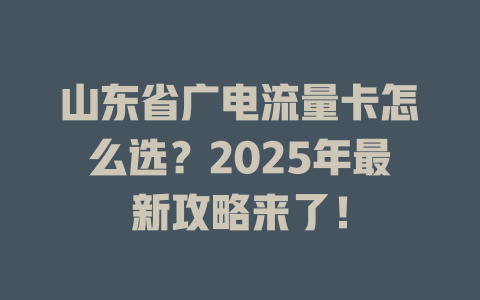 山东省广电流量卡怎么选？2025年最新攻略来了！