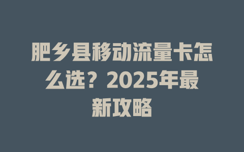 肥乡县移动流量卡怎么选？2025年最新攻略