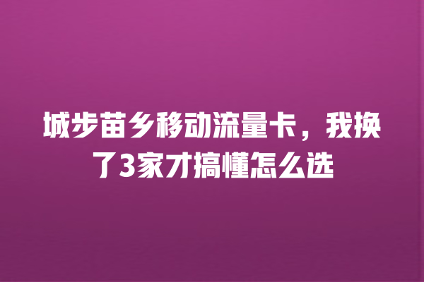 城步苗乡移动流量卡，我换了3家才搞懂怎么选