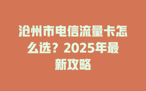 沧州市电信流量卡怎么选？2025年最新攻略