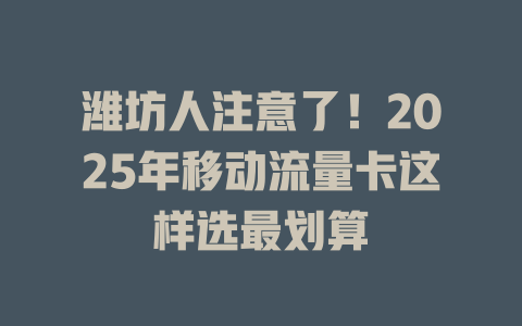潍坊人注意了！2025年移动流量卡这样选最划算