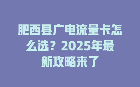肥西县广电流量卡怎么选？2025年最新攻略来了