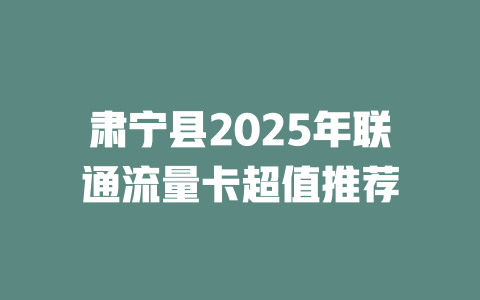 肃宁县2025年联通流量卡超值推荐