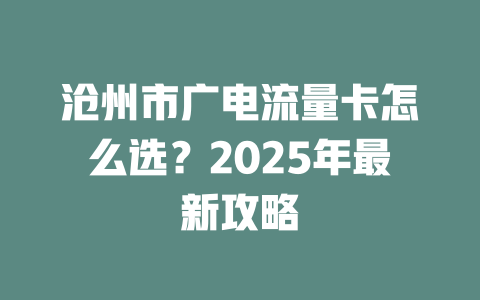 沧州市广电流量卡怎么选？2025年最新攻略