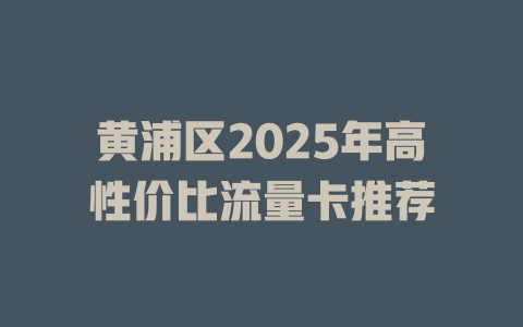 黄浦区2025年高性价比流量卡推荐