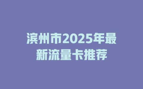 滨州市2025年最新流量卡推荐