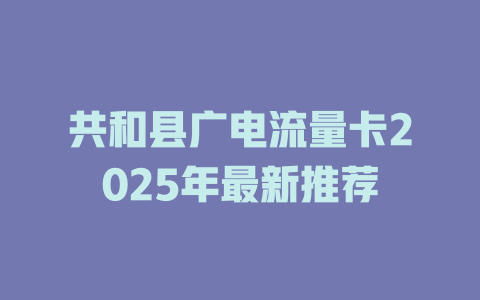 共和县广电流量卡2025年最新推荐