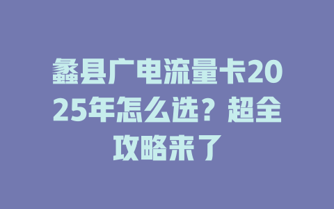 蠡县广电流量卡2025年怎么选？超全攻略来了