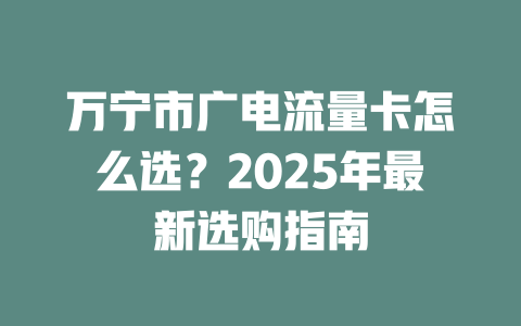 万宁市广电流量卡怎么选？2025年最新选购指南