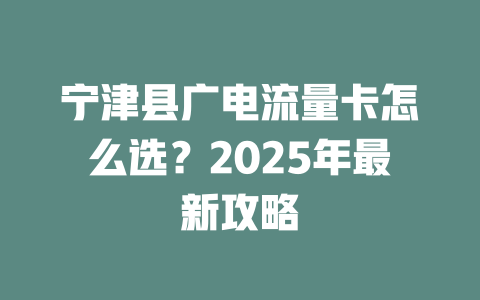 宁津县广电流量卡怎么选？2025年最新攻略