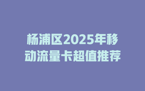 杨浦区2025年移动流量卡超值推荐