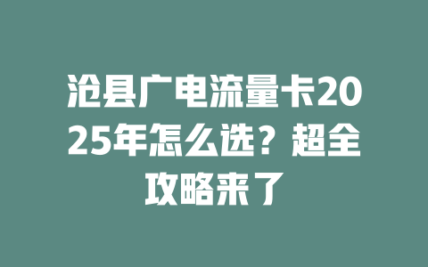 沧县广电流量卡2025年怎么选？超全攻略来了