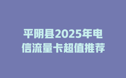 平阴县2025年电信流量卡超值推荐
