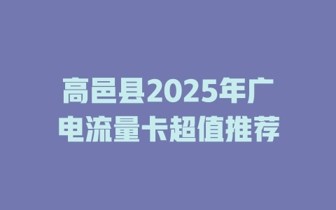 高邑县2025年广电流量卡超值推荐