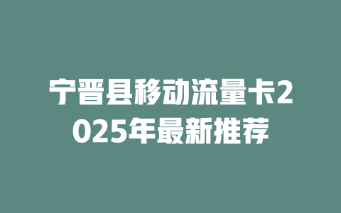 宁晋县移动流量卡2025年最新推荐