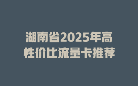 湖南省2025年高性价比流量卡推荐