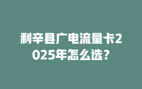 利辛县广电流量卡2025年怎么选？