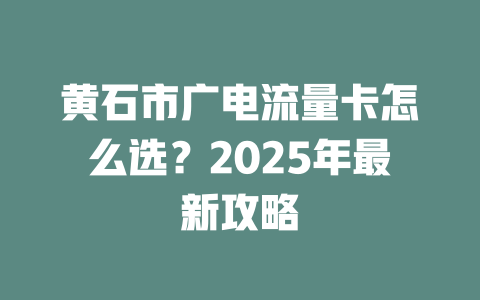 黄石市广电流量卡怎么选？2025年最新攻略