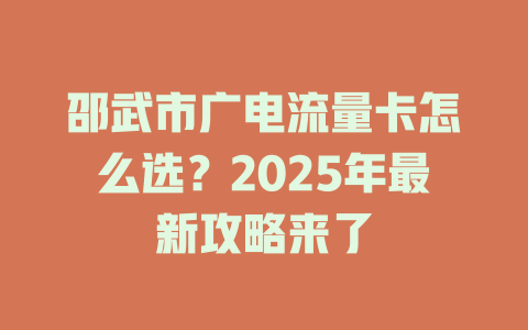 邵武市广电流量卡怎么选？2025年最新攻略来了