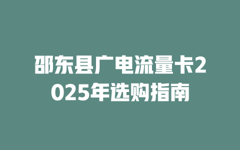 邵东县广电流量卡2025年选购指南