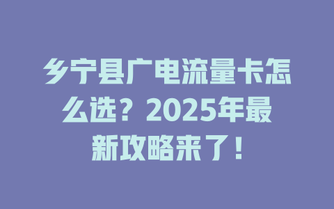 乡宁县广电流量卡怎么选？2025年最新攻略来了！