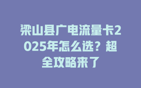 梁山县广电流量卡2025年怎么选？超全攻略来了