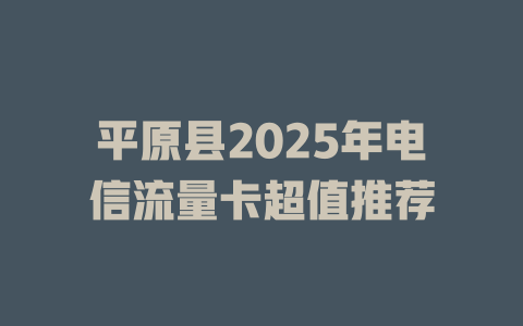 平原县2025年电信流量卡超值推荐