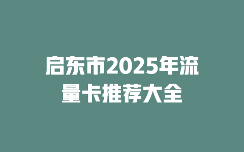 启东市2025年流量卡推荐大全