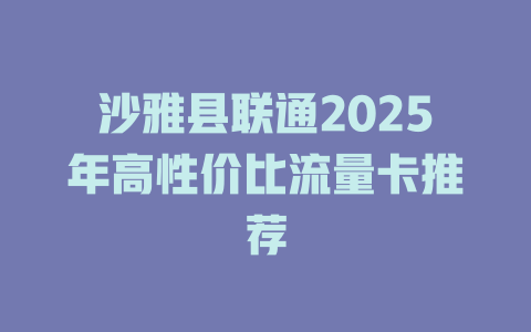 沙雅县联通2025年高性价比流量卡推荐