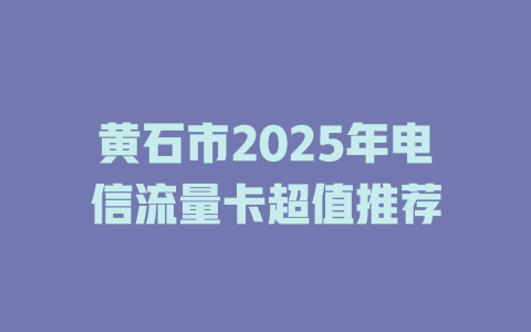 黄石市2025年电信流量卡超值推荐