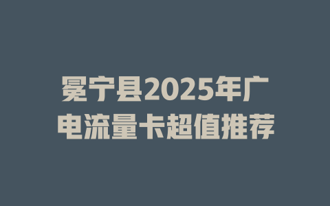 冕宁县2025年广电流量卡超值推荐