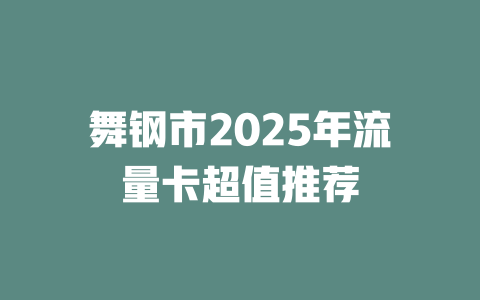 舞钢市2025年流量卡超值推荐