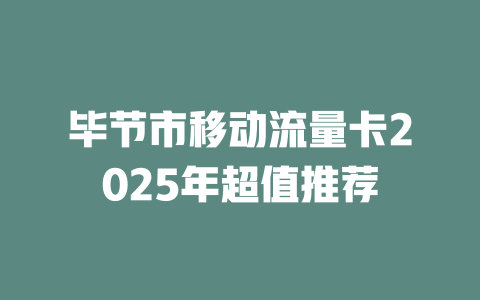 毕节市移动流量卡2025年超值推荐