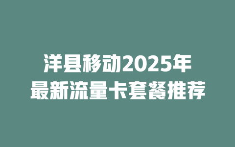 洋县移动2025年最新流量卡套餐推荐