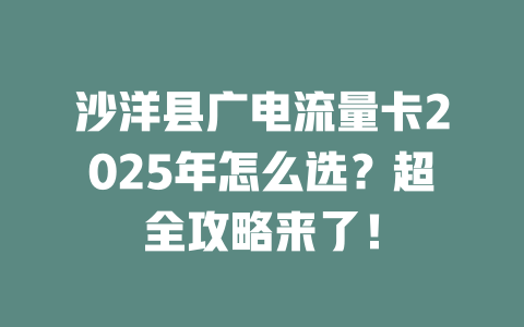 沙洋县广电流量卡2025年怎么选？超全攻略来了！