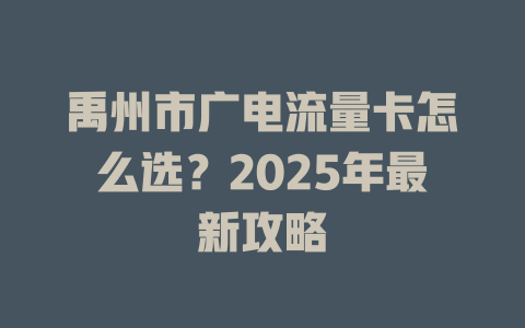 禹州市广电流量卡怎么选？2025年最新攻略