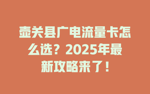 壶关县广电流量卡怎么选？2025年最新攻略来了！