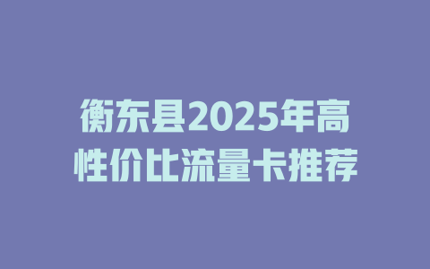 衡东县2025年高性价比流量卡推荐