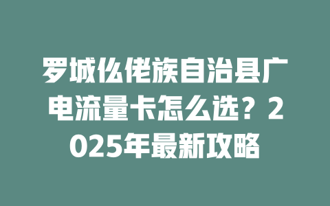 罗城仫佬族自治县广电流量卡怎么选？2025年最新攻略
