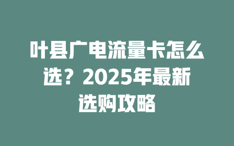 叶县广电流量卡怎么选？2025年最新选购攻略