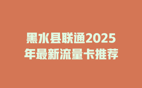 黑水县联通2025年最新流量卡推荐