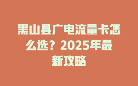 黑山县广电流量卡怎么选？2025年最新攻略