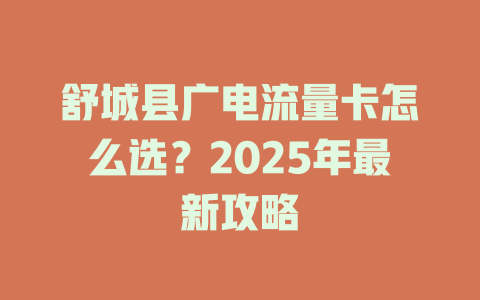 舒城县广电流量卡怎么选？2025年最新攻略