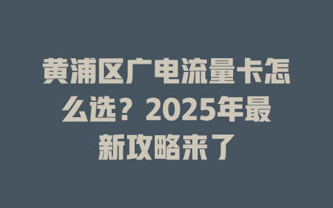 黄浦区广电流量卡怎么选？2025年最新攻略来了