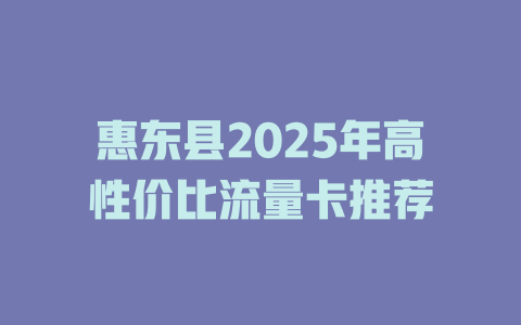 惠东县2025年高性价比流量卡推荐